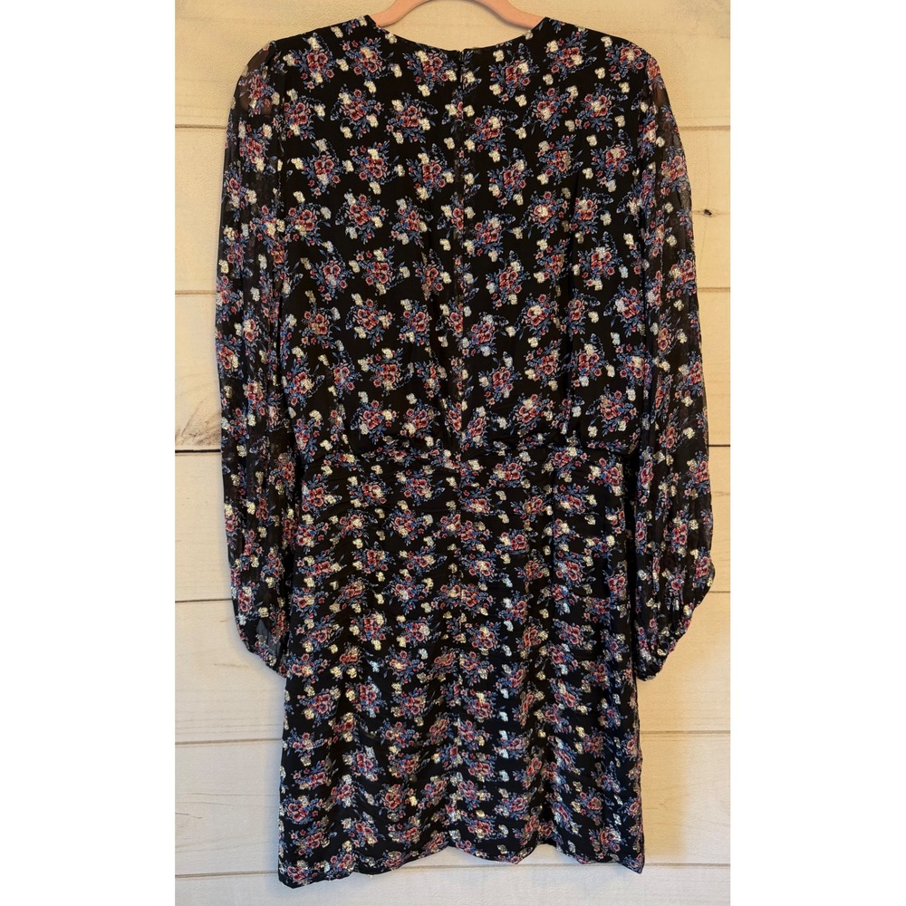 Shoshanna Black Floral Metallic V-Neck Mini Dress Long Sleeve 6 2110825 - Picture 5 of 5